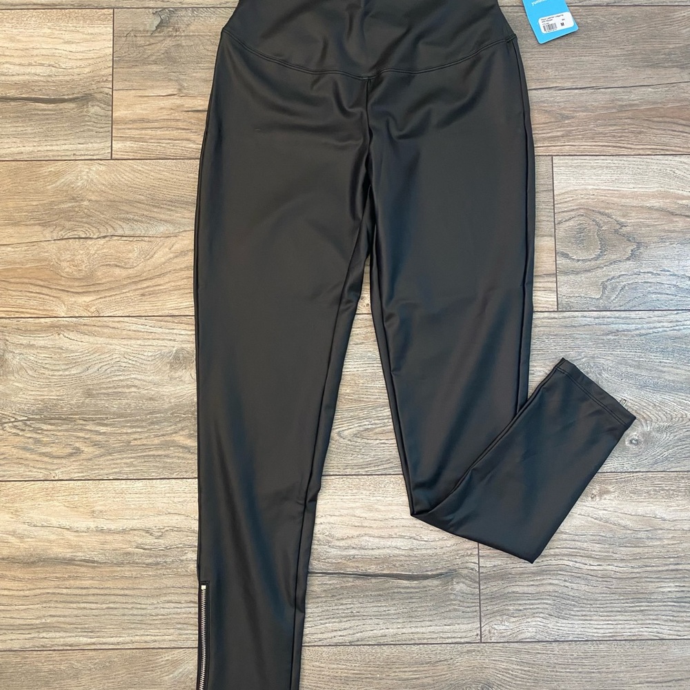 Yummie Black  Faux Leather High-Waisted Leggings with Zipper detail